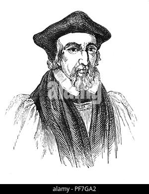 Portrait von Hugh Latimer (1487-1555), Fellow der Clare College, Cambridge, und Bischof von Worcester vor der Reformation und später Kaplan der Kirche von England, König Edward VI als die englische Kirche in einer protestantischen Richtung bewegt. Danach war er als Kaplan nach Katherine Herzogin von Suffolk. Allerdings, wenn Edward VI's Schwester Mary kam ich zu dem Thron, wurde er für seinen Glauben und Lehren in Oxford versuchte und eingesperrt. Im Oktober 1555 wurde er auf dem Scheiterhaufen außerhalb Balliol College, Oxford verbrannt. Stockfoto