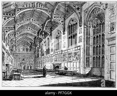 Der Innenraum der Kirche Christi, ein konstituierendes College der Universität Oxford in England. Christ Church ist eine gemeinsame Stiftung der Hochschule und die Kathedrale der Diözese von Oxford (Christ Church Cathedral und seine Kathedrale Schule), die in der Kapelle des Kollegs dient. Im Jahre 1546 von König Heinrich VIII. gegründet, ist sie eine der größeren Hochschulen an der Universität Oxford und die zweite reichste College (nach St John's). Der große Speisesaal war auch der Sitz des Parlaments Montage durch König Karl I während des Englischen Bürgerkriegs. Stockfoto