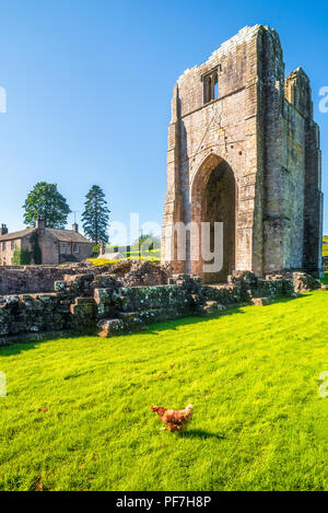 Ruinen von Shap Abbey, ein Prämonstratenser Abtei stammt aus dem späten 12. Jahrhundert. Der Turm ist aus dem 15. Jahrhundert. Stockfoto