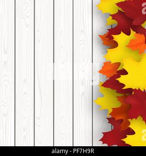 Herbst Hintergrund mit Ahorn Blätter und Holzbrett. Herbst design Vector Illustration. Der leere Raum für Ihren Text. Stock Vektor
