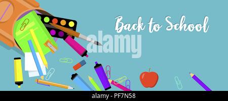 Zurück zu Schule tools Banner horizontal, flacher Stil Stock Vektor