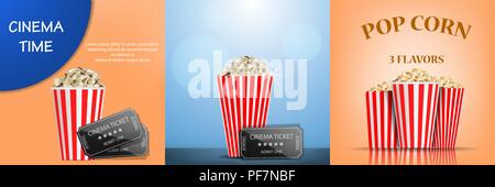 Popcorn Cinema Box Banner, realistischen Stil Stock Vektor