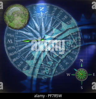'Kompass 2' ist ein Konzept, das Stück, das einfach mit Leben gleichgesetzt werden kann. Beachten Sie die Anweisungen, um die Zeiger im Rahmen der "light" und "leicht glänzenden o Sind Stockfoto