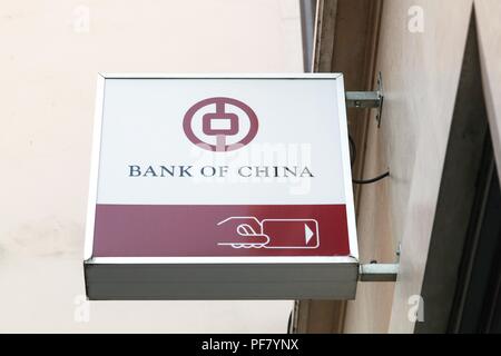 Lyon, Frankreich - 19. Juli 2018: Die Bank von China Logo auf eine Wand. Bank von China ist einer der vier größten staatlichen Banken in China Stockfoto