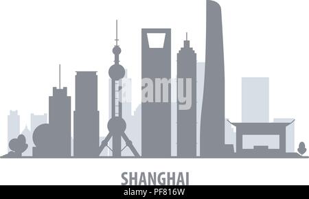 Shanghai City Skyline - stadtbild Silhouette mit Referenzmarken Stock Vektor