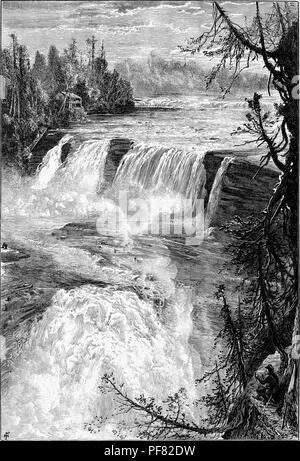 Schwarz und Weiß Vintage Print zeigen einen Mann auf einem Felsvorsprung im Vordergrund geduckt, über einen Panoramablick von der East Bank von Trenton fällt suchen, ein Wasserfall an West Canada Creek in Trenton, New York, USA, in einer bearbeiteten Band William Cullen Bryant "Malerischen Amerika; oder, in das Land, in der wir Leben", 1872 veröffentlicht. Mit freundlicher Genehmigung Internet Archive. () Stockfoto