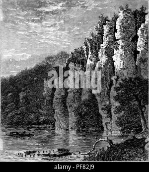 Schwarz und Weiß Vintage Print mit zwei Boote, versenkt, auf dem Fluss im Vordergrund, mit Amboss Felsen im Hintergrund, auf dem New River in Virginia, USA, in einer bearbeiteten Band William Cullen Bryant "Malerischen Amerika; oder, in das Land, in der wir Leben", 1872 veröffentlicht. Mit freundlicher Genehmigung Internet Archive. () Stockfoto