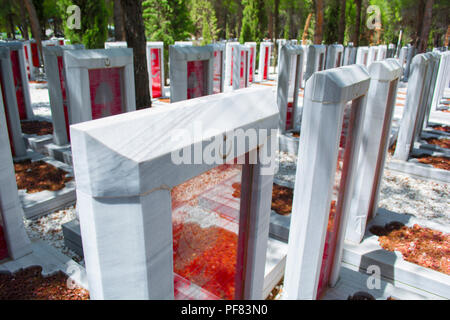 CANAKKALE, Türkei - 10. AUGUST 2018: Canakkale Martyrs Memorial Soldatenfriedhof ist ein Kriegerdenkmal zum Gedenken an den Service von türkischen Soldaten Stockfoto