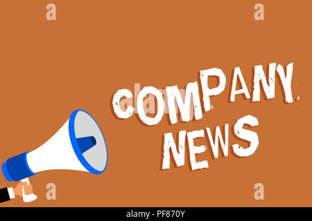 Text Zeichen zeigen Unternehmen News. Konzeptionelle foto Aktuelle Informationen und geschieht auf einer Business Corporate Bericht Mann mit Megaphon Lautsprecher ora Stockfoto