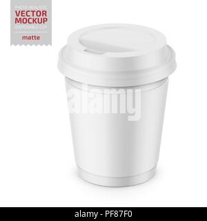 Weiß Matte einweg Becher mit Deckel Vorlage. Stock Vektor