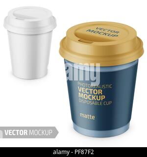 Weiß Matte einweg Becher mit Deckel Vorlage. Stock Vektor