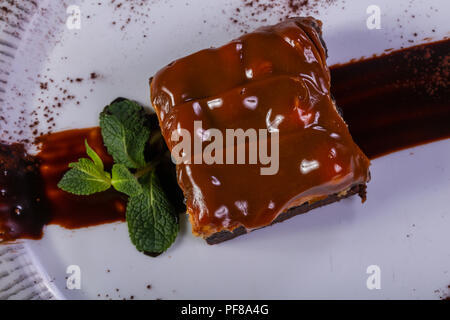 Caramel Brownie Kuchen Karamell Stockfoto