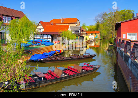 Kleiner Hafen Lübbenau, Spreewald, Brandenburg Stockfoto