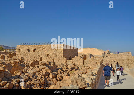 Israel Masada, die Befestigungsanlagen und die Wände um die Metzada Metzada Festung, ist der Standort der alten Paläste und Festungen in Israel auf o Stockfoto