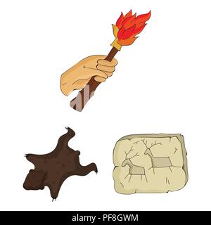 Das Leben in der Steinzeit cartoon Symbole im Set Sammlung für Design. Alten Leute vektor Symbol lieferbar Abbildung. Stock Vektor