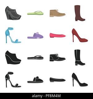 Blaue Sandaletten, hausgemachte lila Hausschuhe mit einem pampon, rosa Frauen Ballerinas, braun Schuhe mit hohen Absätzen. Shoes collection Symbole in Schwarz Stock Vektor