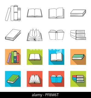 Verschiedene Arten von Büchern. Bücher Sammlung Symbole in der Gliederungsansicht, flacher Stil vektor Symbol lieferbar Abbildung. Stock Vektor