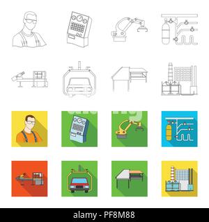 Automobilindustrie und andere Symbol in Grenzen, flacher Stil. Neue Technologien Symbole in der Sammlung. Stock Vektor