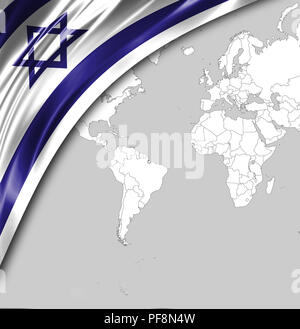 Flagge Israel mit einem Platz für Ihren Text, im Hintergrund eine Weltkarte. Stockfoto