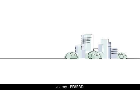 Einzelnen kontinuierlichen eine Zeile Kunst Stadt bauen. Architektur Haus Urban Apartment Stadtbild Konzept Design Skizze Maßbild Vector Illustration Stock Vektor