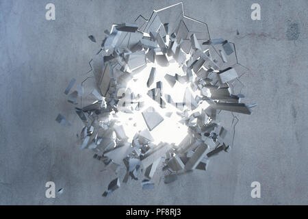 Rissige Erde abstrakt Hintergrund mit Band Lichtstrahlen. Gerissenen Beton Erde abstrakt Hintergrund. 3D-Rendering Stockfoto