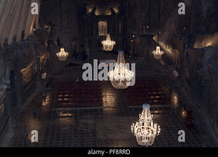 Die Ansicht des hl. Kinga Kapelle gebaut 101 Meter unter der Erde und die einzige Kirche in der Welt aus Salz (Wieliczka, Polen). Stockfoto