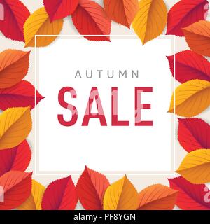 Herbst Sale flyer Vorlage. Farbenfrohe Herbstlaub. Poster, Karten, Aufkleber, Web Banner. Saisonale Danksagung Design. Vector Illustration Hintergrund Stock Vektor