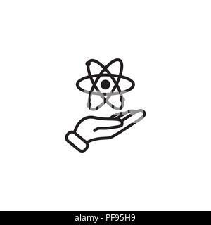Web Icon. Atom in der Hand schwarz auf weißem Hintergrund Stock Vektor