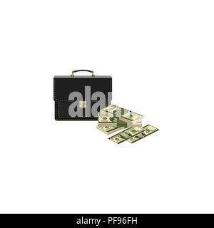 Farbe Vektor Bild. Portfolio und Geld. Aktenkoffer und Bargeld. Fall und Dollar Stock Vektor