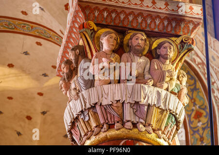 Frankreich, Puy de Dome, Issoire, Saint Austremoine abbatial Kirche vom 12. Jahrhundert, skulpturelle Kapital, das Letzte Abendmahl // Frankreich, Puy-de- Stockfoto