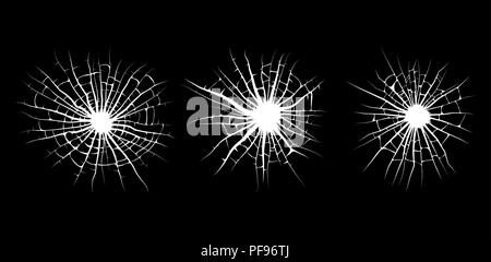 Zerbrochenes Glas, Risse Loch vektor design isoliert auf Schwarz Stock Vektor