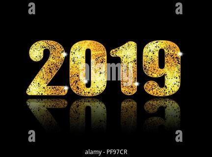 2019 für das neue Jahr. Brillante Inschrift und seiner Reflexion. Abbildung Stock Vektor