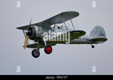 Gloster Gladiator der letzten bi-plane Kämpfer von der Royal Air Force verwendet, Fliegen bei shuttleworth's 2018 Flying Proms Stockfoto