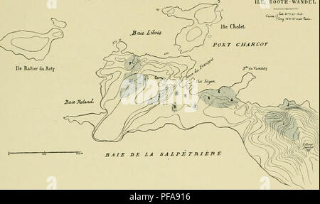 . DeuxiÃ¨me expÃ©dition antarctique Francaise (1908-1910). Natural History -- Antarktis; wissenschaftliche Expeditionen - Antarktis, Antarktis. OISEAUX ANTARCTIQUES. 175 Du côté tÃ© tun La Baie, en contre-bas, |) lnsieurs milliers de Nuf (B) Voi-sinent avec de nombreux Cormorans (E). Sur les Ã® Lose, il y a des nids de Larus et de Megaleslris. PrÃ¨s de l'Ilot de Casablanca, se trouve une autre Colonie de Nuf, et dans le voisinage des nids de Megalestris (I). Enfin deux Kolonien de Sternes (F) sind Ã © tablies sur l'Ã®le Donner. 4. Ile Stand - "Wandel: Umgebung de Port-Charcot. (Lat. : G5&lt;'n 3'4r) Stockfoto