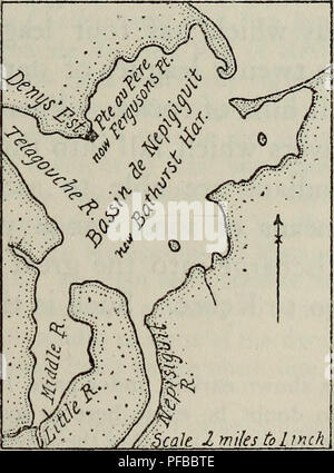 . Die Beschreibung und die Naturgeschichte der Küsten von Nordamerika (Acadia). Natural History; Fischerei; Kabeljau; Indianer Nordamerikas; Sciences Naturelles; Pêches; Indiens d'In. Amerika. CHAP. IX 213, die das Land mit feinen Bäume aller Art, die ich vorhin erwähnt habe, überfüllt ist. Es ist auch auf der rechten Seite in einem großen Punkt von Sand, das entspricht und gegenüber den anderen, und diese machen den Eingang des Beckens eng. Wenn das Meer steigt und trägt dort die Fänge an diesem Eingang eine große Zahl von Makrelen. Es geben auch dort Sturge Stockfoto