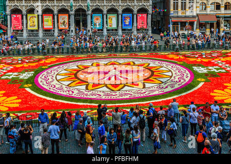 Brüssel, Belgien - 16 August, 2018: Die berühmten Grand Place während Blütenteppich Festival. Stockfoto