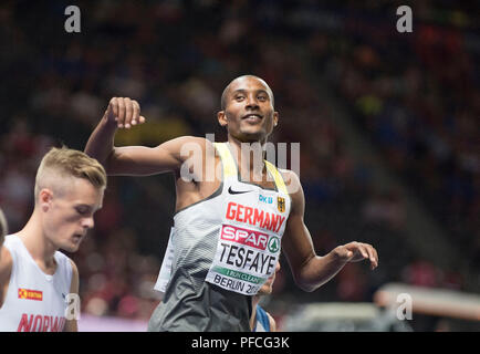 Berlin, Deutschland. 10 Aug, 2018. Homiyu TESFAYE, Deutschland, Geste, Gestik, Final 1500m der Männer, die am 10.08.2018 der Europäischen Leichtathletik WM 2018 in Berlin/Deutschland vom 06.08. - 12.08.2018. | Verwendung der weltweiten Kredit: dpa/Alamy leben Nachrichten Stockfoto