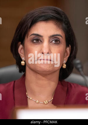 Seema Verma, Administrator, Zentren für Medicare and Medicaid Services, US-Ministerium für Gesundheit und soziale Dienste, bezeugt vor der United States Senate Committee on Homeland Security & Staatliche Angelegenheiten in einer Anhörung mit dem Titel "Die Prüfung von CMS Bemühungen Medicaid Betrug und Überzahlungen' auf dem Capitol Hill in Washington, DC am Dienstag, 21. August 2018 zu Kämpfen. Credit: Ron Sachs/CNP/MediaPunch Stockfoto