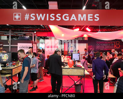 Köln, Deutschland, 21. August 2018, Game Entwickler aus der Schweiz GamesCom stand im Business Bereich. Credit: Jovana und Miodrag Kuzmanović/Alamy leben Nachrichten Stockfoto