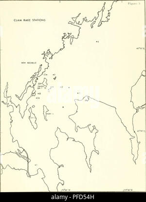 . Davids Insel Phase I: Eine kurzfristige ökologische Umfrage der westlichen Long Island Sound. Meeresbiologie - Long Island Sound (N. Y. und Anschl.); Wasser Chemie; Marine Ökologie - Long Island Sound (N. Y. und Anschl.). Abbildung 5 CLAM RAKE STATIONEN. 73° 40' W. Bitte beachten Sie, dass diese Bilder sind von der gescannten Seite Bilder, die digital für die Lesbarkeit verbessert haben mögen - Färbung und Aussehen dieser Abbildungen können nicht perfekt dem Original ähneln. extrahiert. Sandy Hook Labor; in den Vereinigten Staaten. National Marine Fischerei Service. Region Nordost. Hochland, N. J.: Das Labor Stockfoto