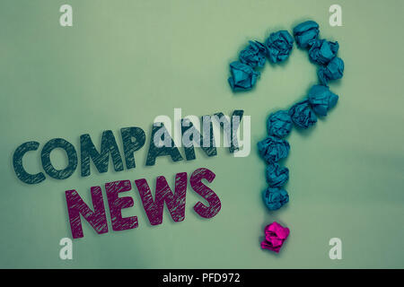 Text Zeichen zeigen Unternehmen News. Konzeptionelle foto Aktuelle Informationen und geschieht auf einer Business Corporate Bericht zerknittertes Papier umformen Fragezeichen Stockfoto