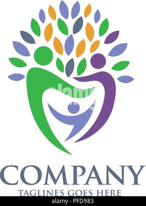 Familie Gesundheit logo Vektor, Stammbaum logo und Pflanze, Family Care symbol Icon Design Vektor. Stock Vektor