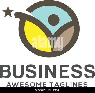 Die menschliche Figur mit Circle Fitness logo Vorlage, Gym Club Logo, Sport Fitness club Kreativ Konzept, Fitness Modell Abbildung Symbol Abzeichen Stock Vektor