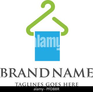 Kleiderbügel und Tuch line logo Vektor, wischen Tuch auf einem Kleiderbügel logo Stock Vektor