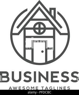 Home Gebäude Logo. dünne Linie Immobilien logo Vorlage. Wolkenkratzer Konzept für elite immobilien Firma oder Agentur. auf weißem Hintergrund Stock Vektor