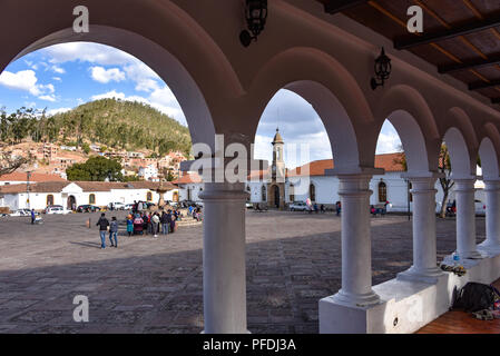 Plaza Pedro de Anzares und kolonialen Gebäuden und Kloster von La Recoleta, Sucre, Bolivien Stockfoto