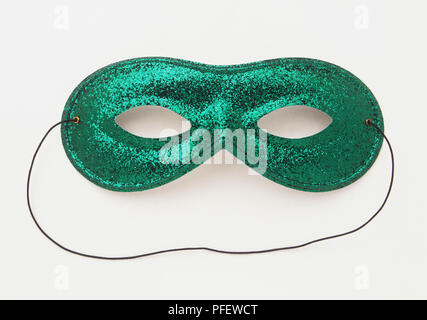 Funkelnden grünen Karneval Maske mit schwarzer elastischer Stockfoto