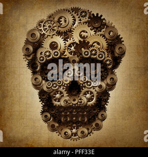 Skull Gang grunge als Gruppe von Zahnrädern als Steampunk oder Steam Punk Tod Skelett als vintage Technologie Gefahrensymbol geprägt. Stockfoto