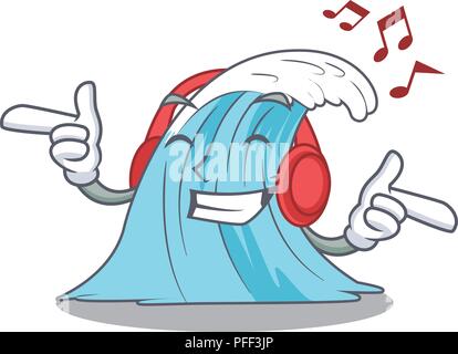 Listening Music cartoon blaue Welle surfen. Stock Vektor