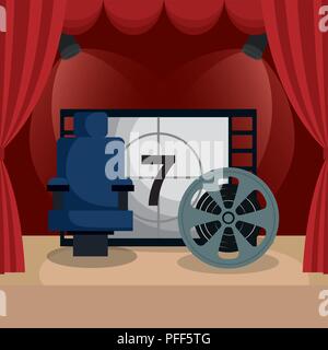 Courtain Kino mit Filmen Symbole Stock Vektor